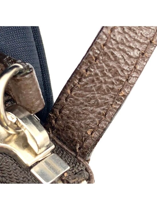 Bvlgari Logo Mania Leather Canvas Brown Shoulder Bag Silver display picture 2
